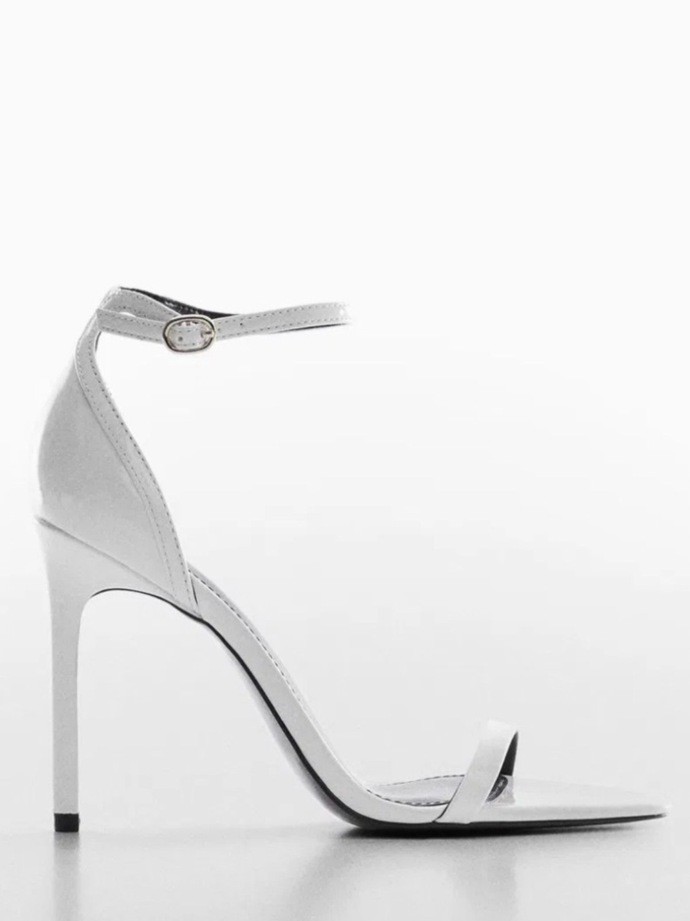 Mango White Patent Ankle-Strap Stiletto Sandals with Gold Buckle - Picture 3 of 3